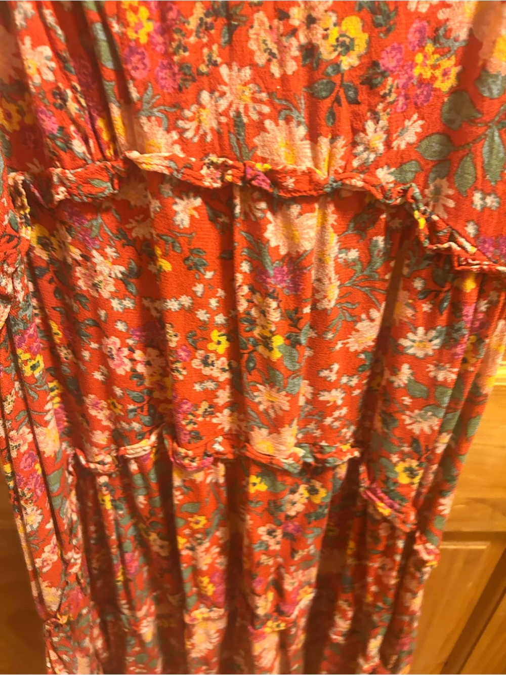 Anthropologie Ruffled Red Multi Colored Floral Midi Dress L - Picture 5 of 8